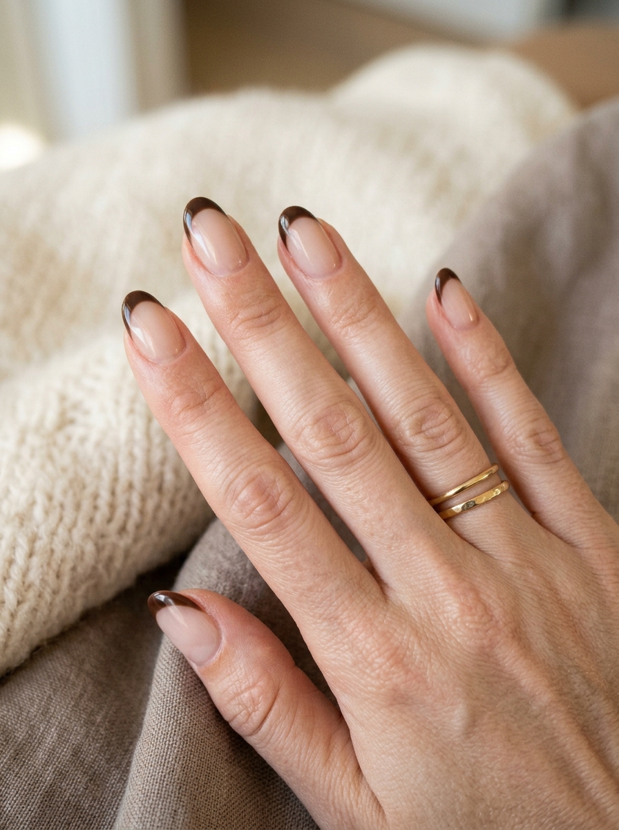 Classic Chocolate French Nails als Brown French Nägel Inspiration 2026
